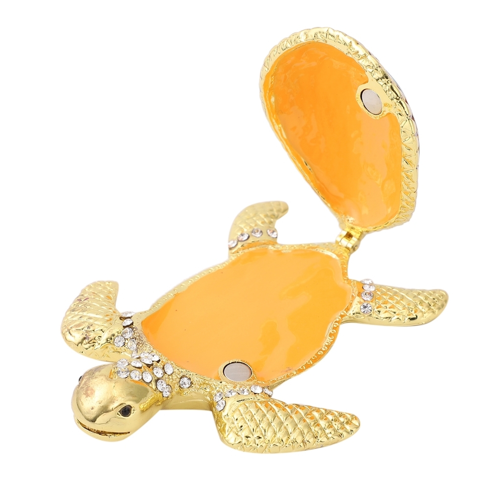 3.5" Sea Turtle Trinket Jewelry Box. Enameled Shell & Shiny Crystal accents - Picture 5 of 5
